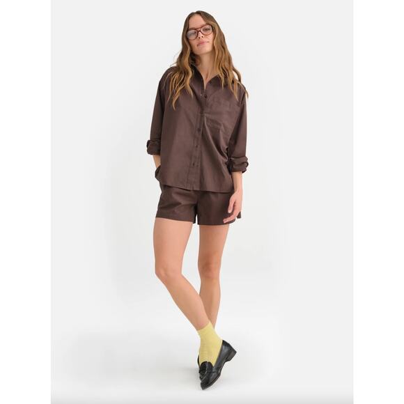MATE the Label Poplin Long Sleeve Button Down Shirt Brown Small Organic Cotton - Picture 10 of 10